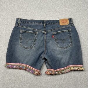 Levis 515 Shorts Womens‎ 14 Blue Denim Nouveau Stretch Multicolor Rainbow Fringe